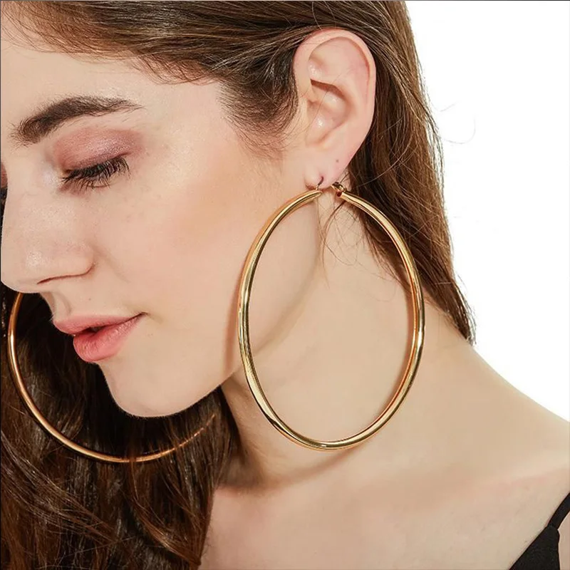 

20mm 25mm 30mm 40mm 60mm 70mm Exaggerate Smooth Circle Hoop Earrings For Women Stainless Steel Round Hoop Earrings Jewelry Gift