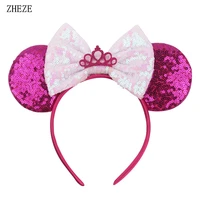 2022 chic snowflake mouse ears headband festival crown sequin bow party hairband girl travel diy hair accessories