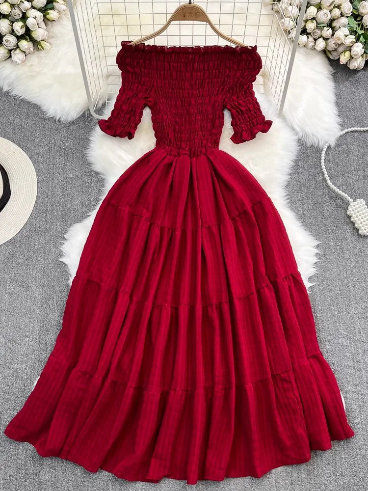 

Elegant Dresses for Women Casual Party Korean Fashion Dress Slim Fairycore Beach Style Solid Folds 2023 New Spring Summer Dress