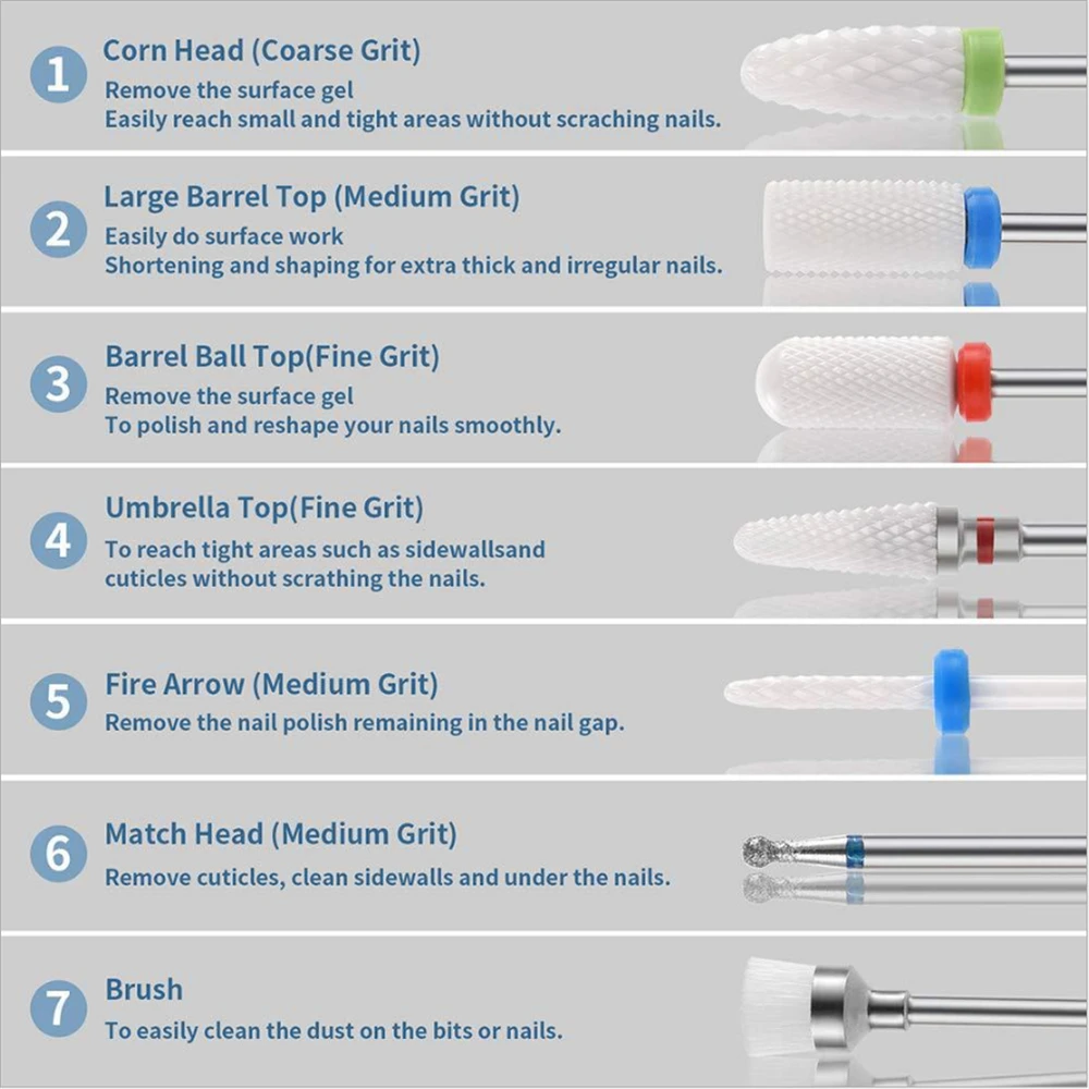 7 шт. керамический фреза для маникюра ногтей сверла электрической дрели