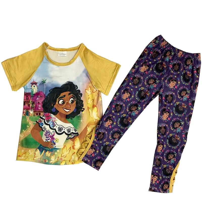 

Оптовая продажа, волшебная детская одежда, топ с коротким рукавом, леггинсы с цветочным принтом