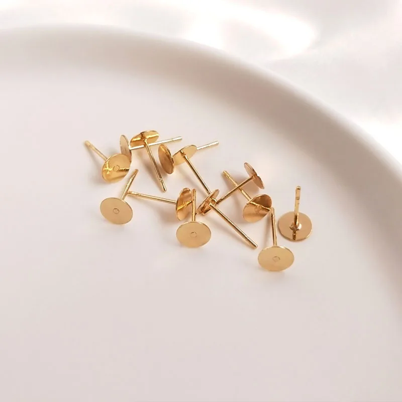 

1-10Pair Golden Plated Blank Post Earring Studs Base Pin Findings Ear Back DIY Jewelry Making Pearl Accessories Tray Earrings