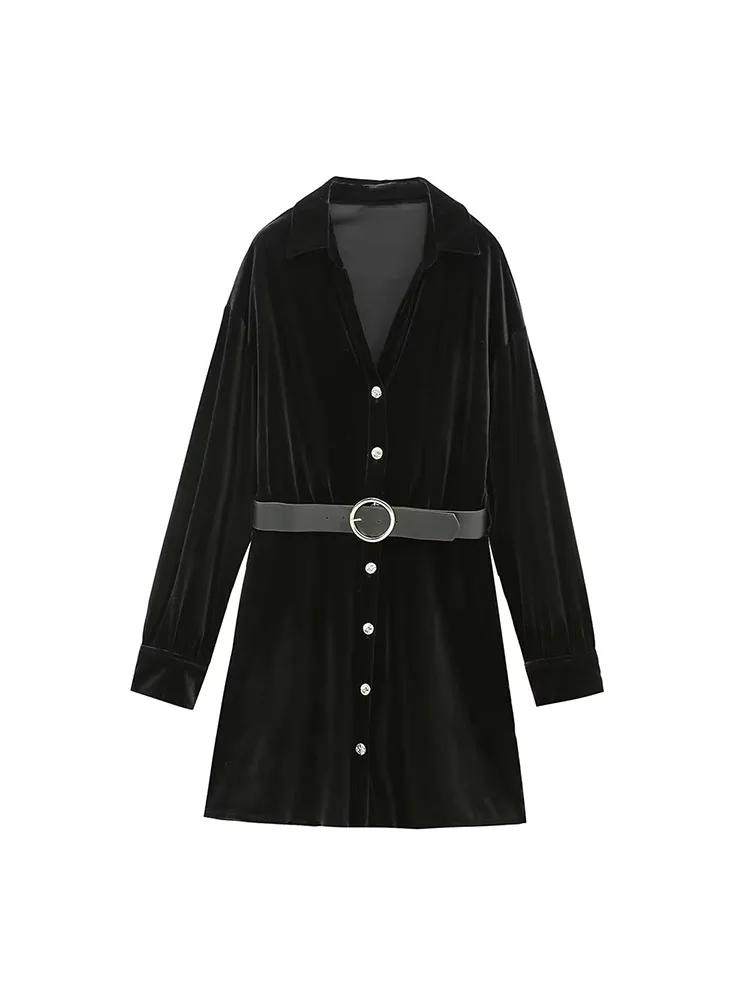 

Женское мини-платье с поясом BSK & ZA & TRF, осеннее платье с V-образным вырезом и декоративными пуговицами, женские платья с длинным рукавом, 2022