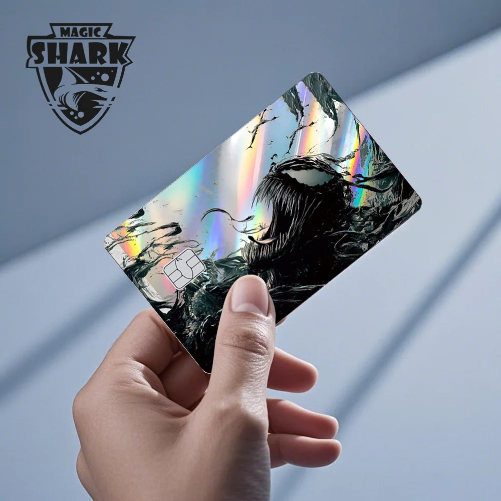 Фото Голографическая пленка-наклейка Magic Shark для дебетовых и кредитных карт: Дэйпл, Веном, Человек-паук, Капитан Америка, Железный человек. Не выцветает. №4