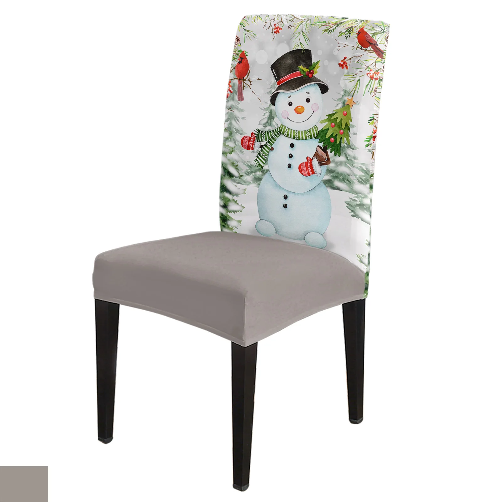 

Чехол на стул, эластичный чехол из спандекса с изображением рождественского снеговика, снежной сцены, украшение для дома и офиса