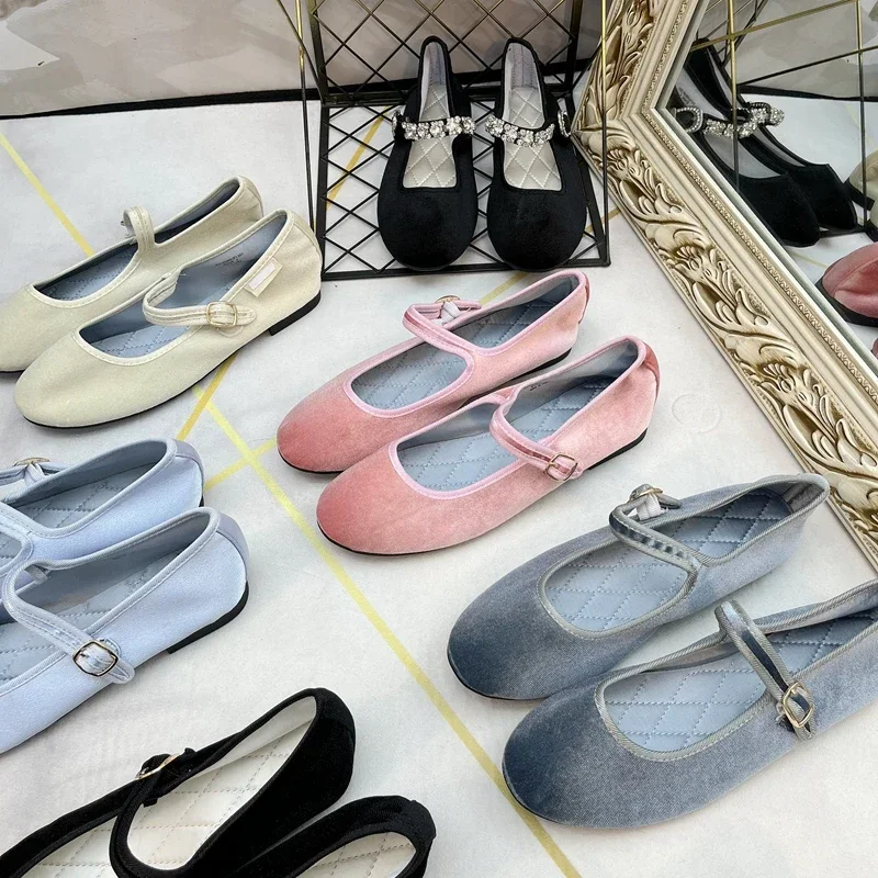 Балетки женские на плоской подошве Туфли Мэри Джейн круглый носок шелковая