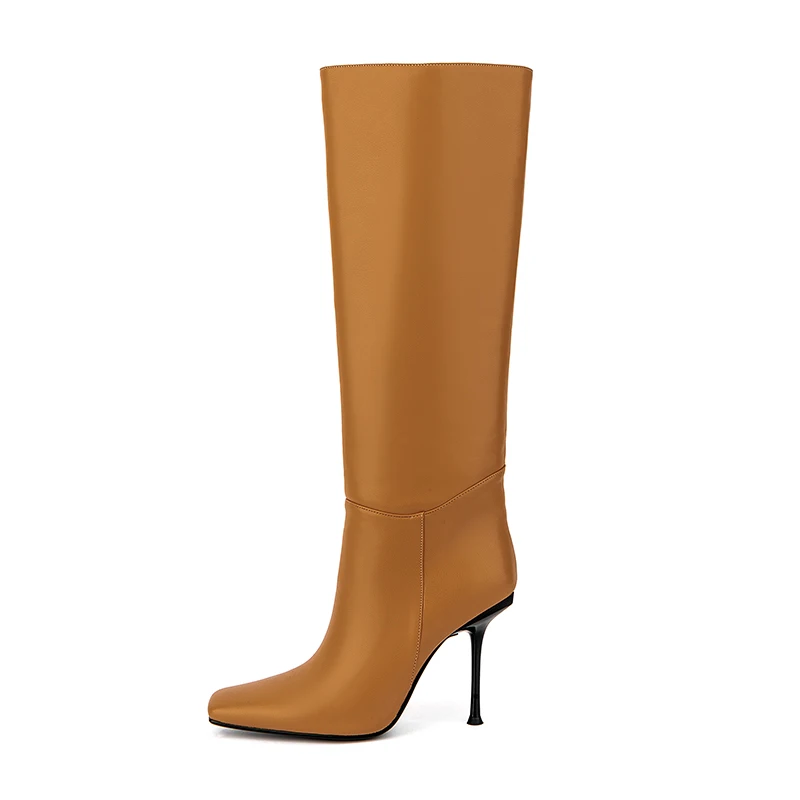 

Heihaian Long Winter Boots A Square Toed Brown Straight Boot With An Elegant Stiletto Heel Worn By Women 35-45