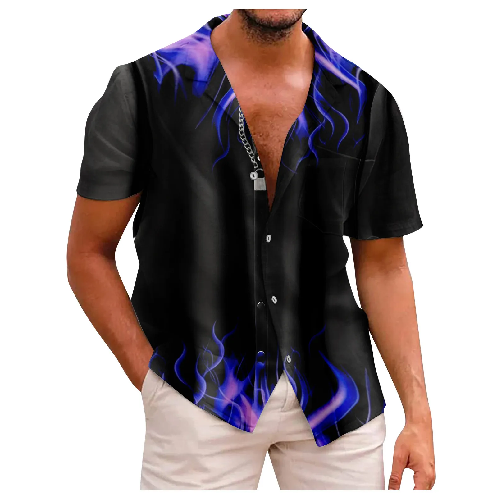 

2023 Summer Short Sleeve Shirts For Men Fashion Casual Short Sleeve Button Shirt Vintage Loose Stripe Shirt Blouses рубашка