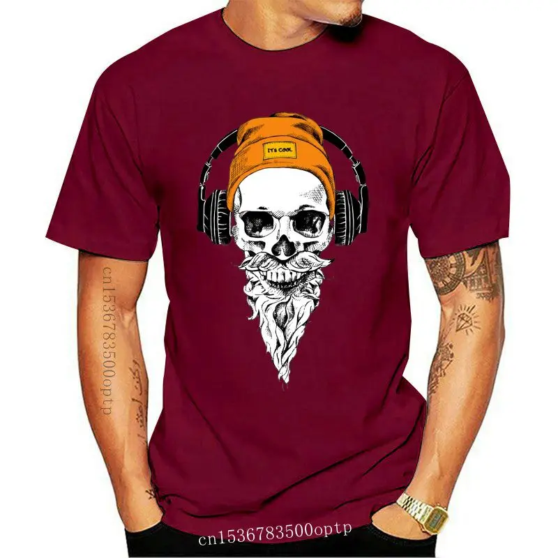 

Man Clothing New Bearded Skull Wearing Headphones It Cool Tshirts Formal Crew Neck Fit Pop Top Tee Men Tshirt Print Websites An