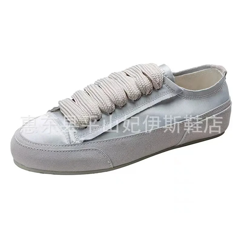 2022 New Satin Shoes Spanish Ribbon Women's Commuter Shoes Flat Shoes Casual And Comfortable Soft Bottom White Shoes Women