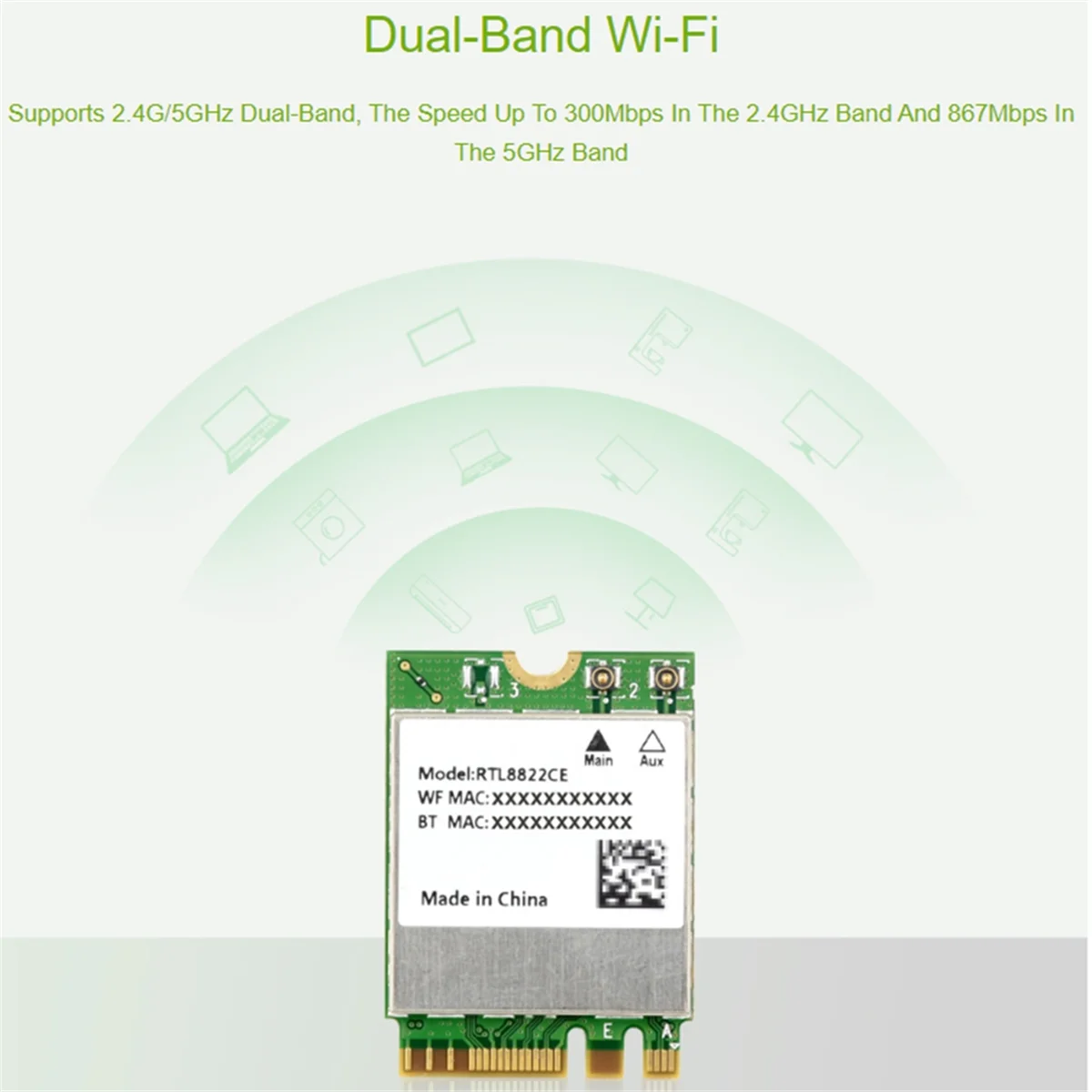 Фото FUFU RTL8822CE Беспроводная сетевая карта Двухдиапазонная 2,4G/5G M.2 A/E Key WiFi-карта Bluetooth 5.0 Поддержка ноутбука Win10/11 Linux №5