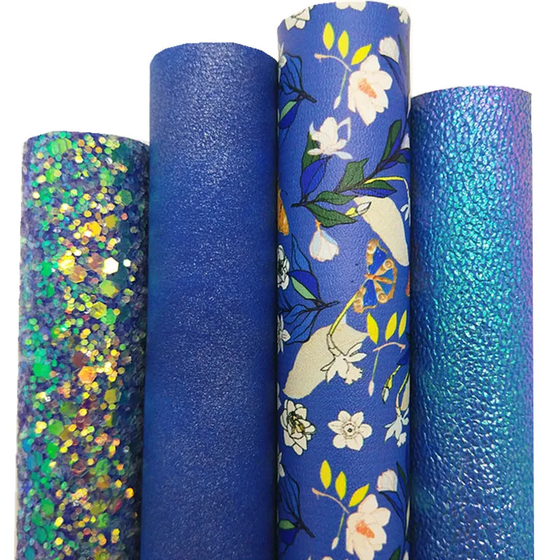 Зеленая массивная блестящая кожа с цветочным принтом звезды Синтетическая винил