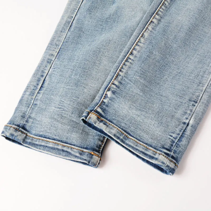 High Street Fashion Men Jeans Retro Light Blue Stretch Skinny Ripped Jeans Men Spliced Designer Hip Hop Brand Biker Pants Hombre