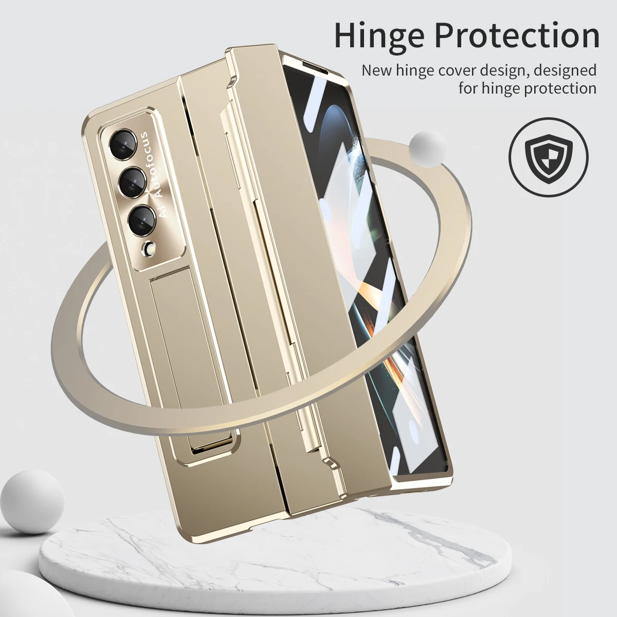 Plating Kickstand Armor Case For Samsung Galaxy Z Fold 4 3 360 Full Screen Protector Phone Cover Z Fold 5 Hinge Case Shockproof