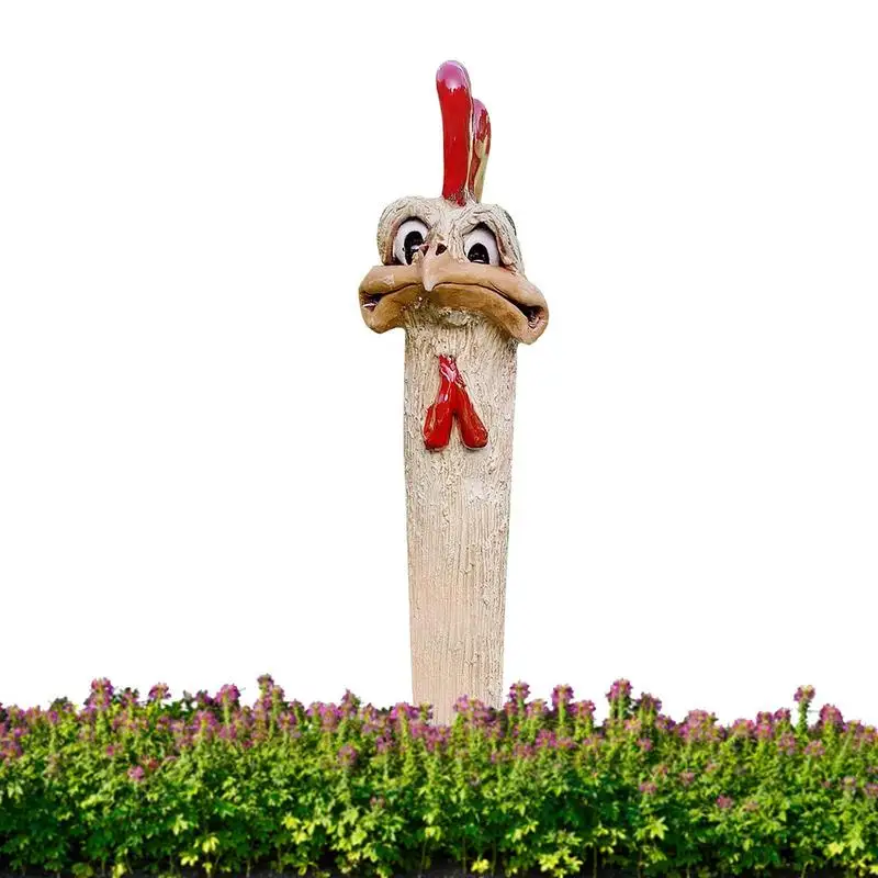 Outdoor Funny Chicken Statue Resin Handmade Cartoon Chicken Countryside Sculpture Long Neck Ornaments Cute Chicken Outdoor Decor