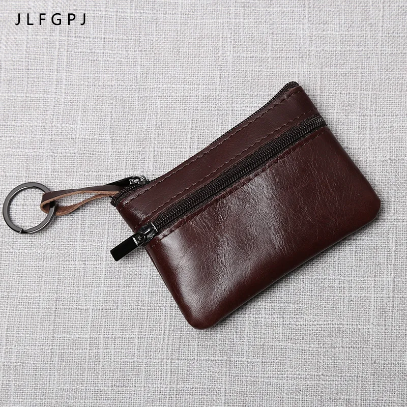Leather Mini Coin Purse Unisex Simple Portable First Layer Cowhide Retro Handmade Zipper Small Wallet Key Case