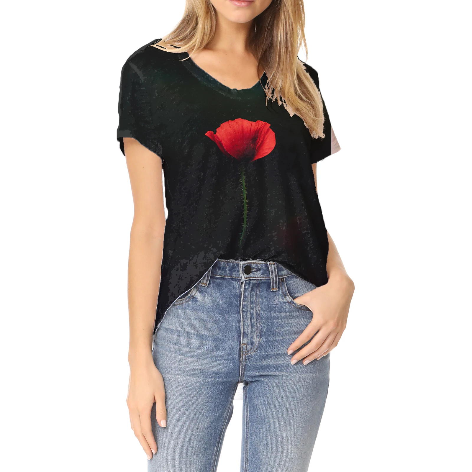 

New Women's T Shirt 3D Flower Print Short Sleeve Top Fashion Casual Harajuku T-shirts For Womens Clothes Y2k Tees For Girls