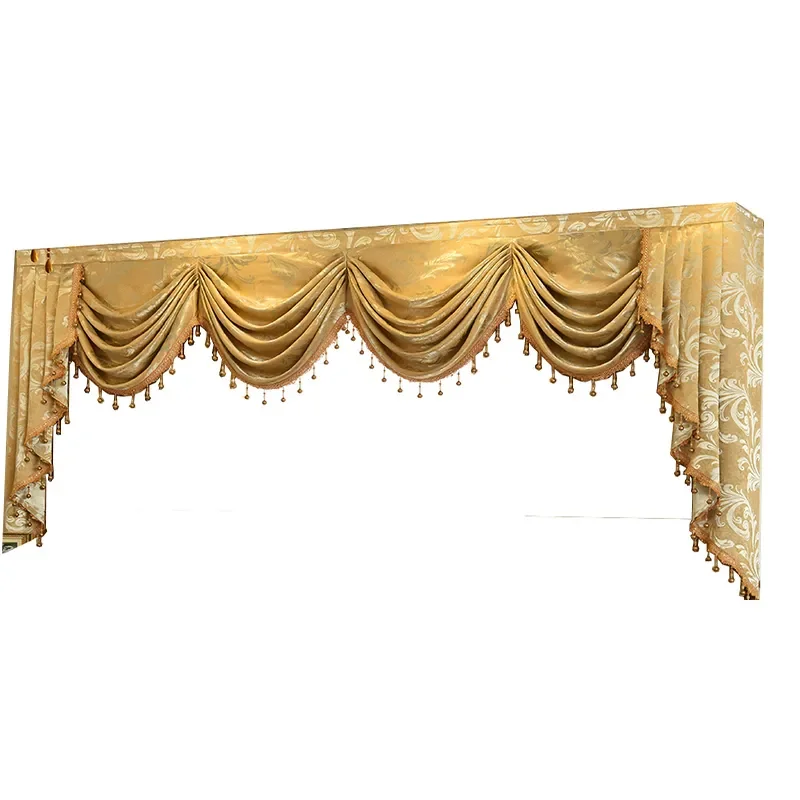 

NEW European Luxury Window Valance Magic Sticker Curtain Pelmet with Tassels Beads Decorative Short Curtains for Living Room Hom