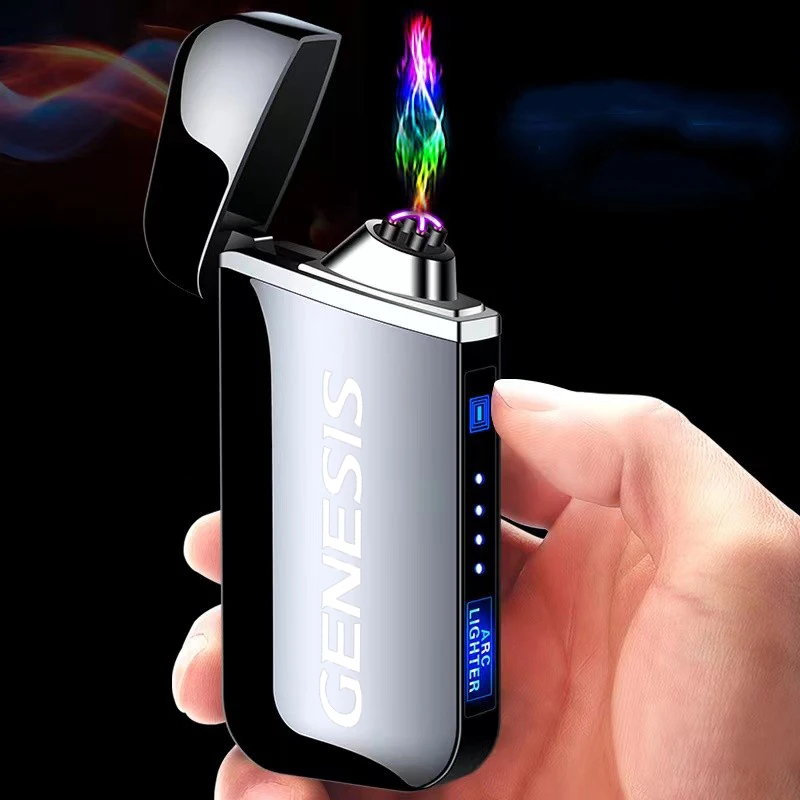 

Металлическая беспламенная электрическая зажигалка Hyundai Genesis, дисплей мощности, сенсорная Чувствительная плазменная USB Зажигалка с двойной дугой, автомобильные аксессуары