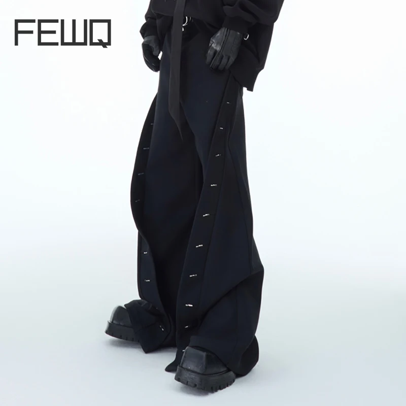 FEWQ Нишевые мужские брюки с металлическим дизайном свободные повседневные