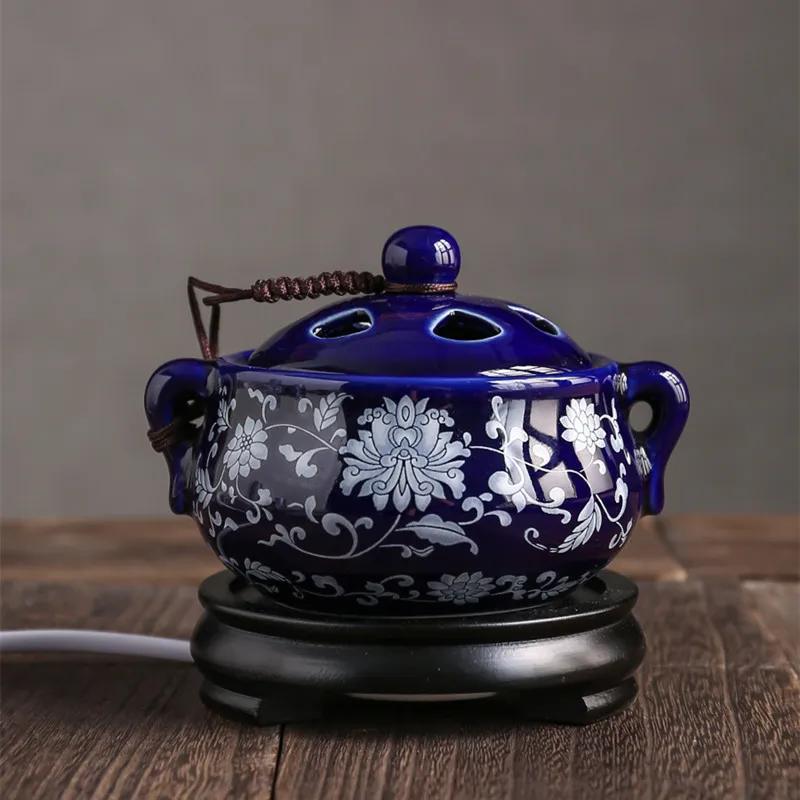 Insence Burner Timing Thermostat Cloisonne Electric Essential Oil Burner Sandalwood Powder Fragrance Pills Aromatherapy Diffuser