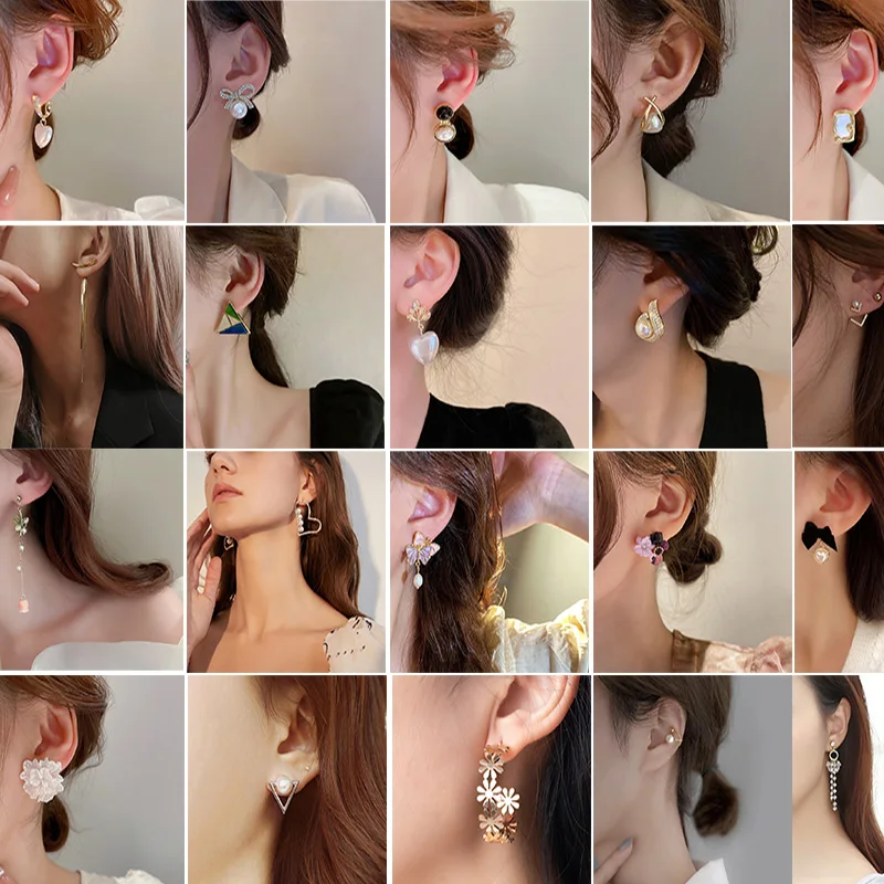 

2023 New Korean Black Glaze Crystal Drop Earrings for Women Flower Butterfly Pearl Earrigns Stud Heart Geometry Gift Jewelry