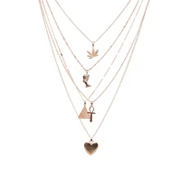 necklace metal wind leaf peach heart pendant multilayer necklace women