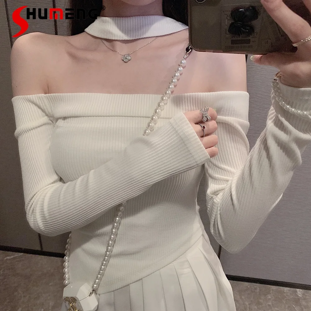 

Halter Inner Wear T-shirt Women's 2022 Autumn and Winter New Long Sleeve Irregular Slim-Fit Tops All-matching Bottoming Shirt