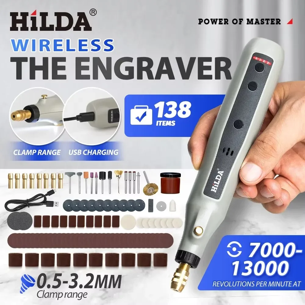 

HILDA Mini Wireless Cordless Electric Grinder 5-Speed Rotating Tool with LED For Carving And Polishing