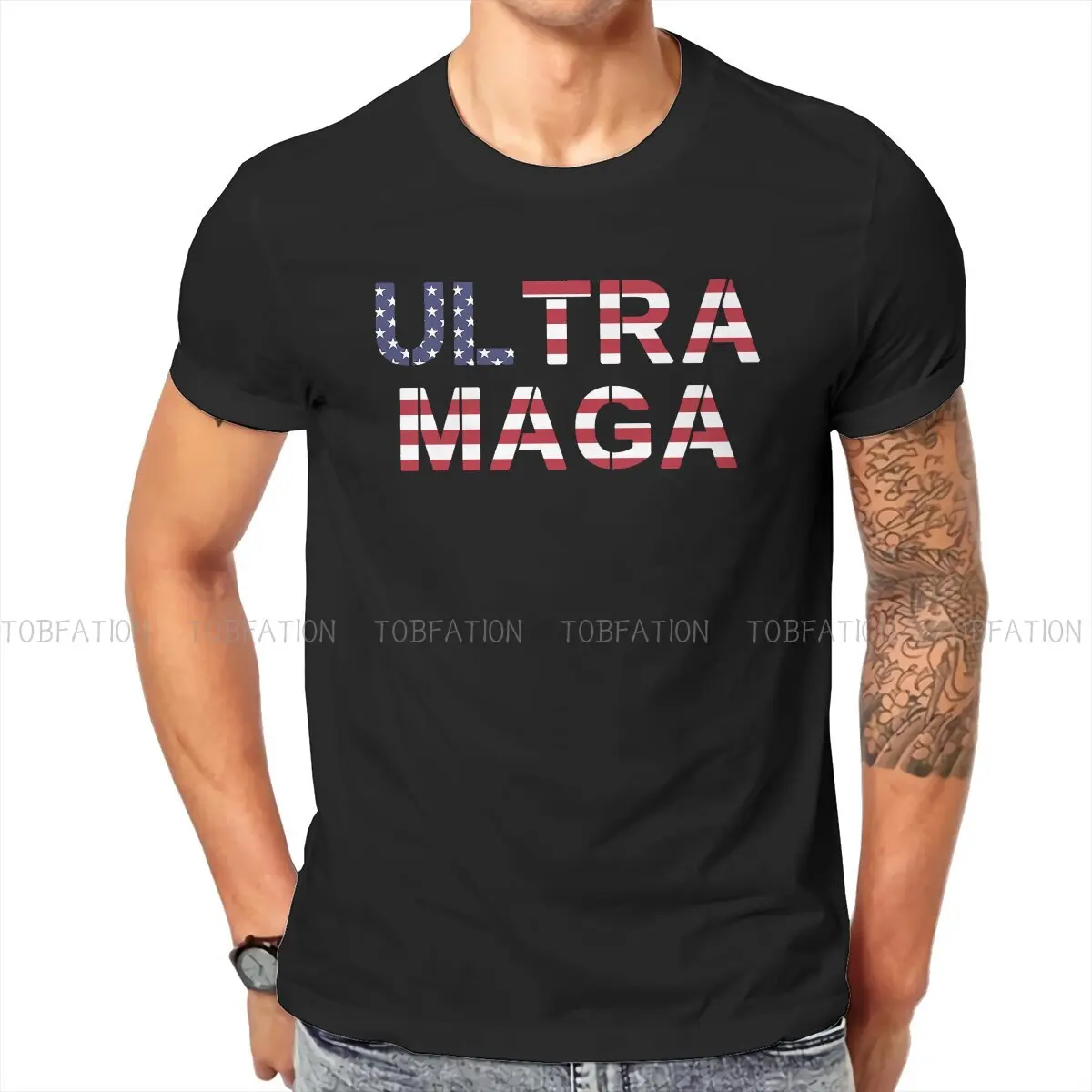

USA Flag Newest TShirts Ultra Maga Men Graphic Pure Cotton Tops T Shirt Round Neck Oversized
