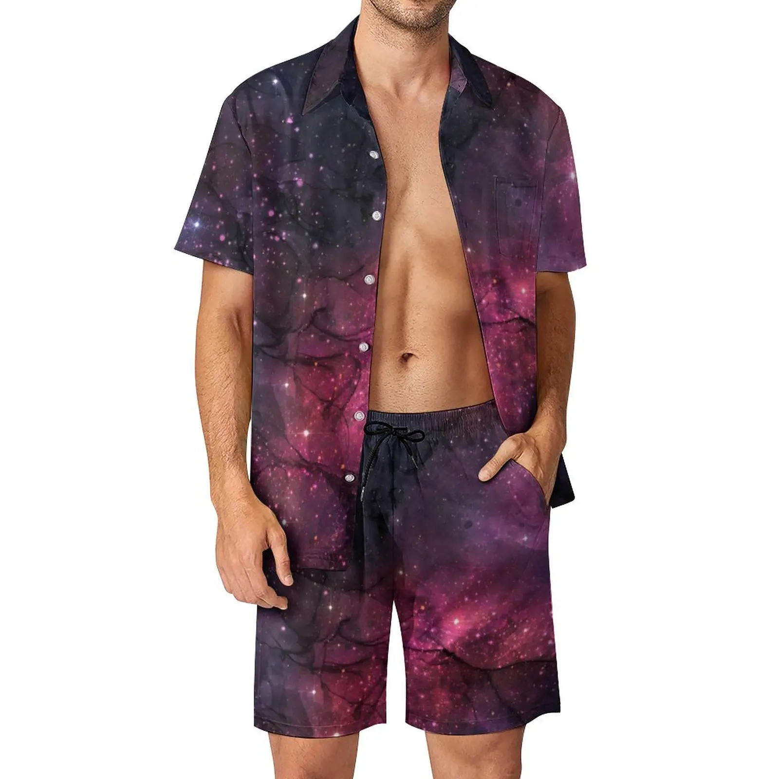 

Outer Space Galaxy Men Sets Starry Stars Casual Shorts Beach Shirt Set Aesthetic Custom Suit Short-Sleeve Oversized Clothes