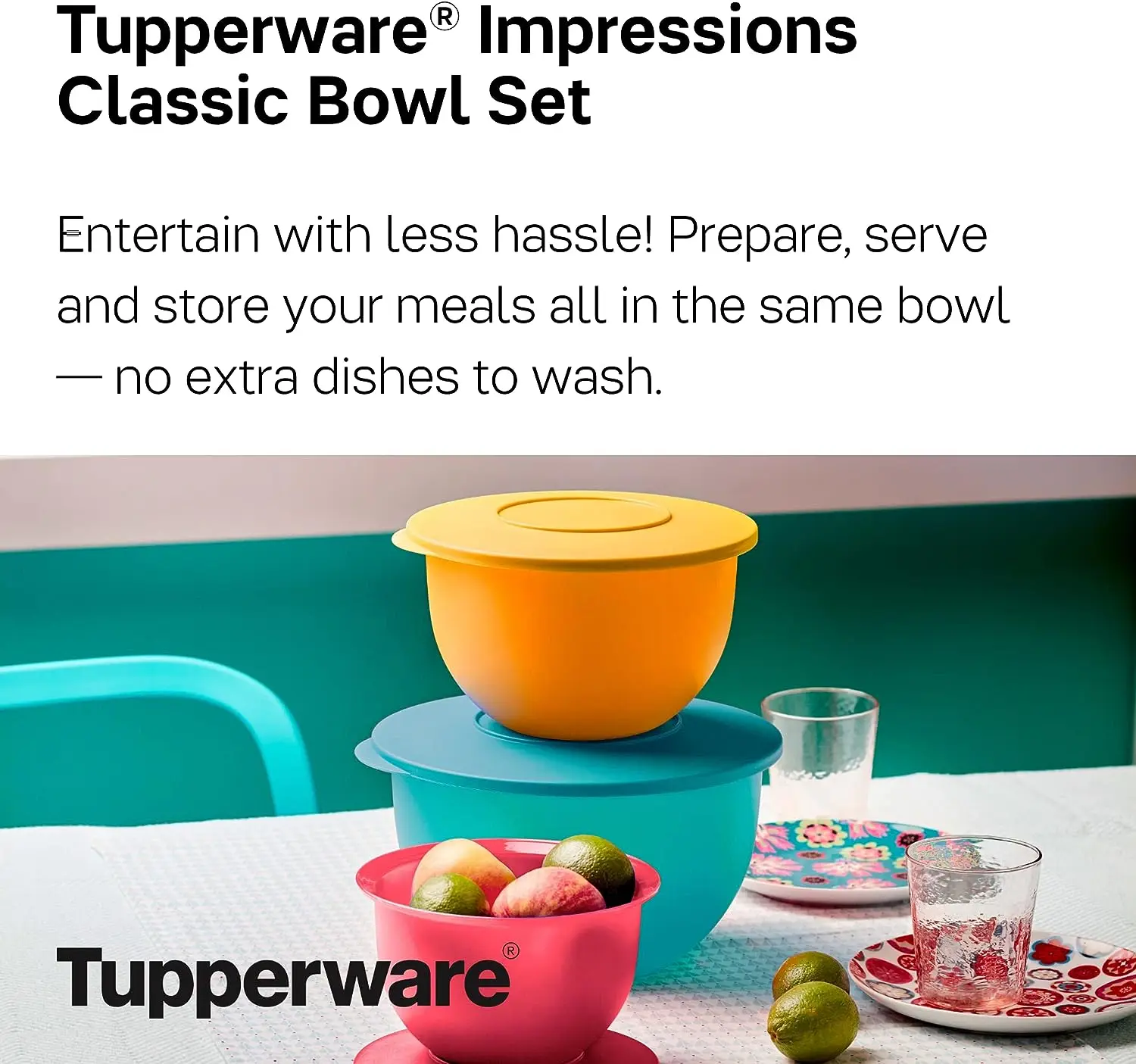 

Brand Impressions 6-Piece Classic Bowl Set (3 Bowls + 3 Lids) - Dishwasher Safe & BPA Free - Airtight, Leak-Proof Food Stora
