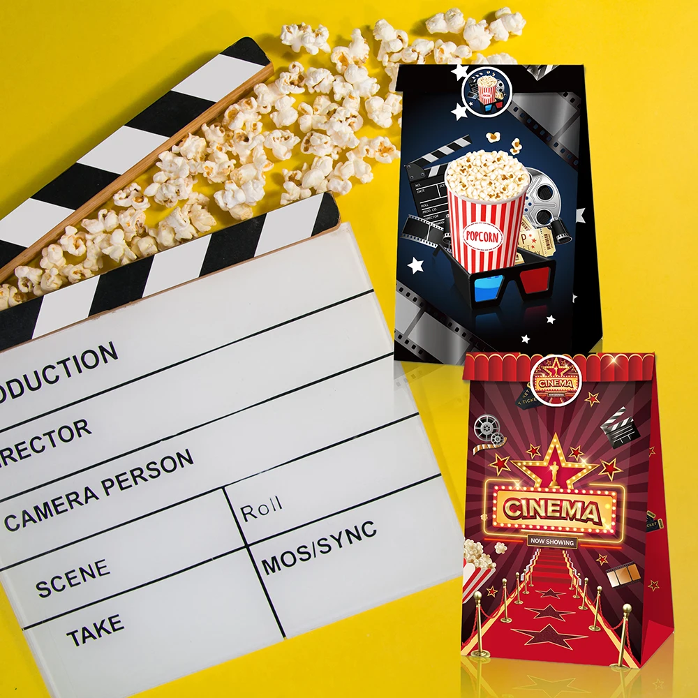 

LB160 12pcs USA Hollywood Cinema Time Show Birthday Party Paper Gift Bags Sticker Wedding Baby Shower Party Decorating Kraft Bag