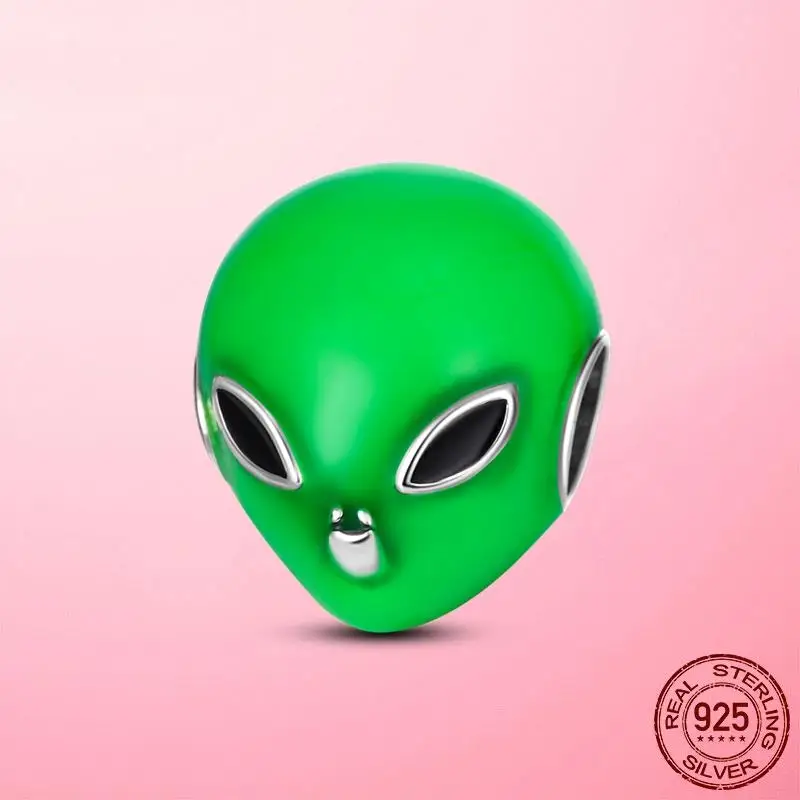 

Green Enamel Alien Saucerman Charm Beads fit Original Pandora Bracelet DIY CZ Silver Color Women Jewelry Jewellery Making Gift