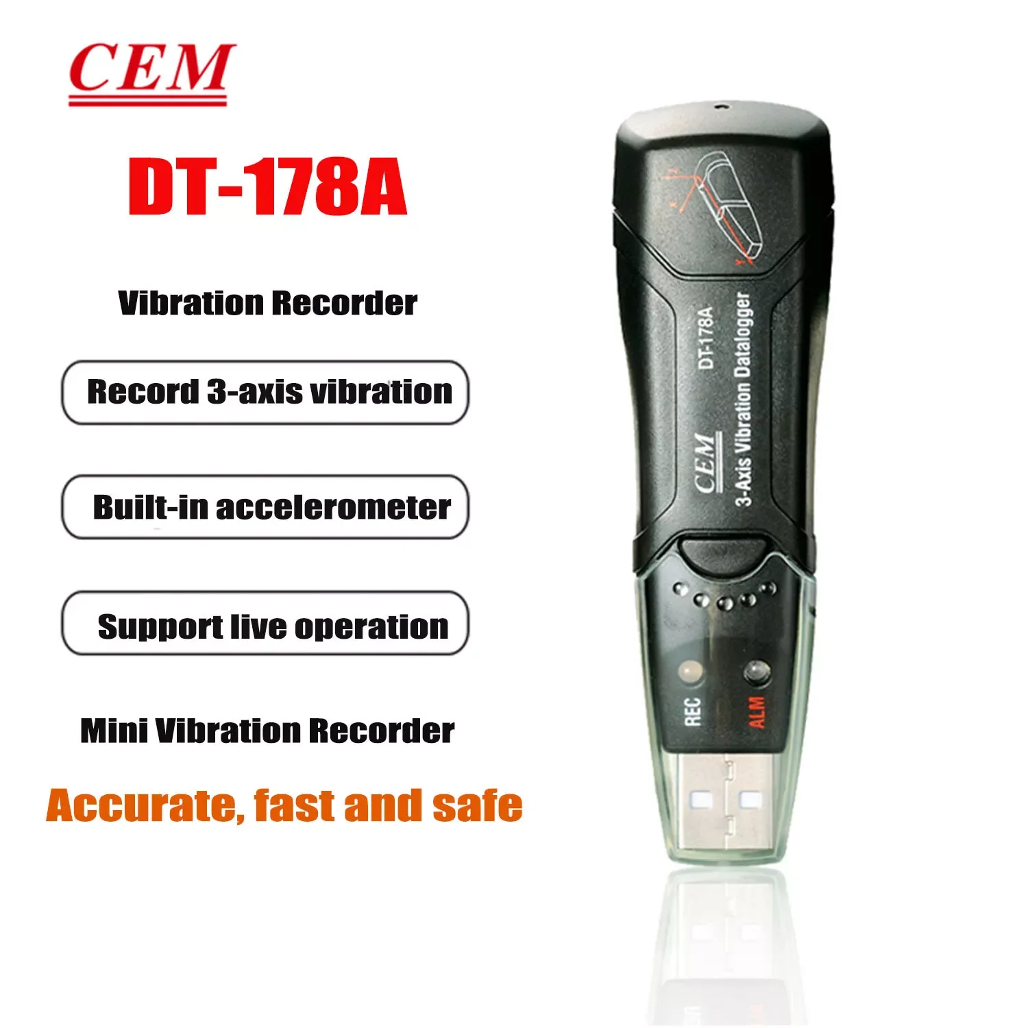Emec DT-178A 3-осевой USB-регистратор данных с вибрацией и ускорением