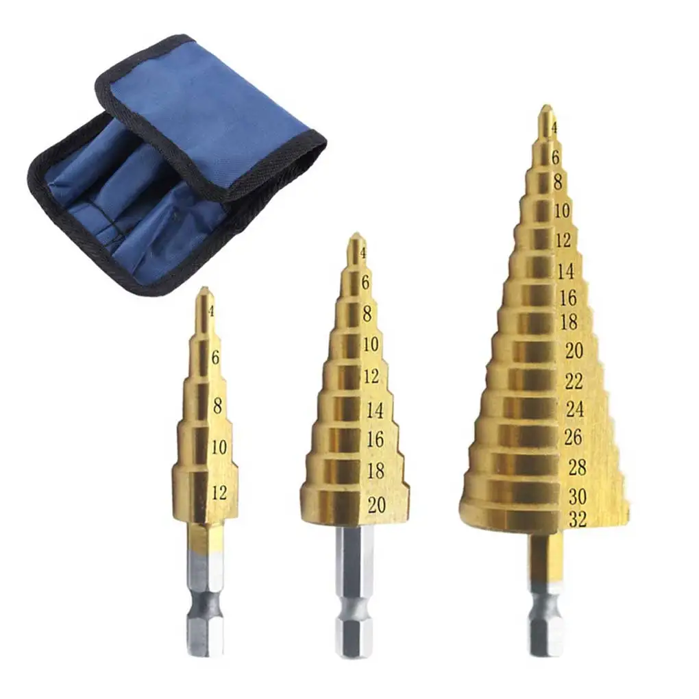 

3 шт. шестигранные ступенчатые сверла Высокоскоростная сталь деревообрабатывающая Пробивка