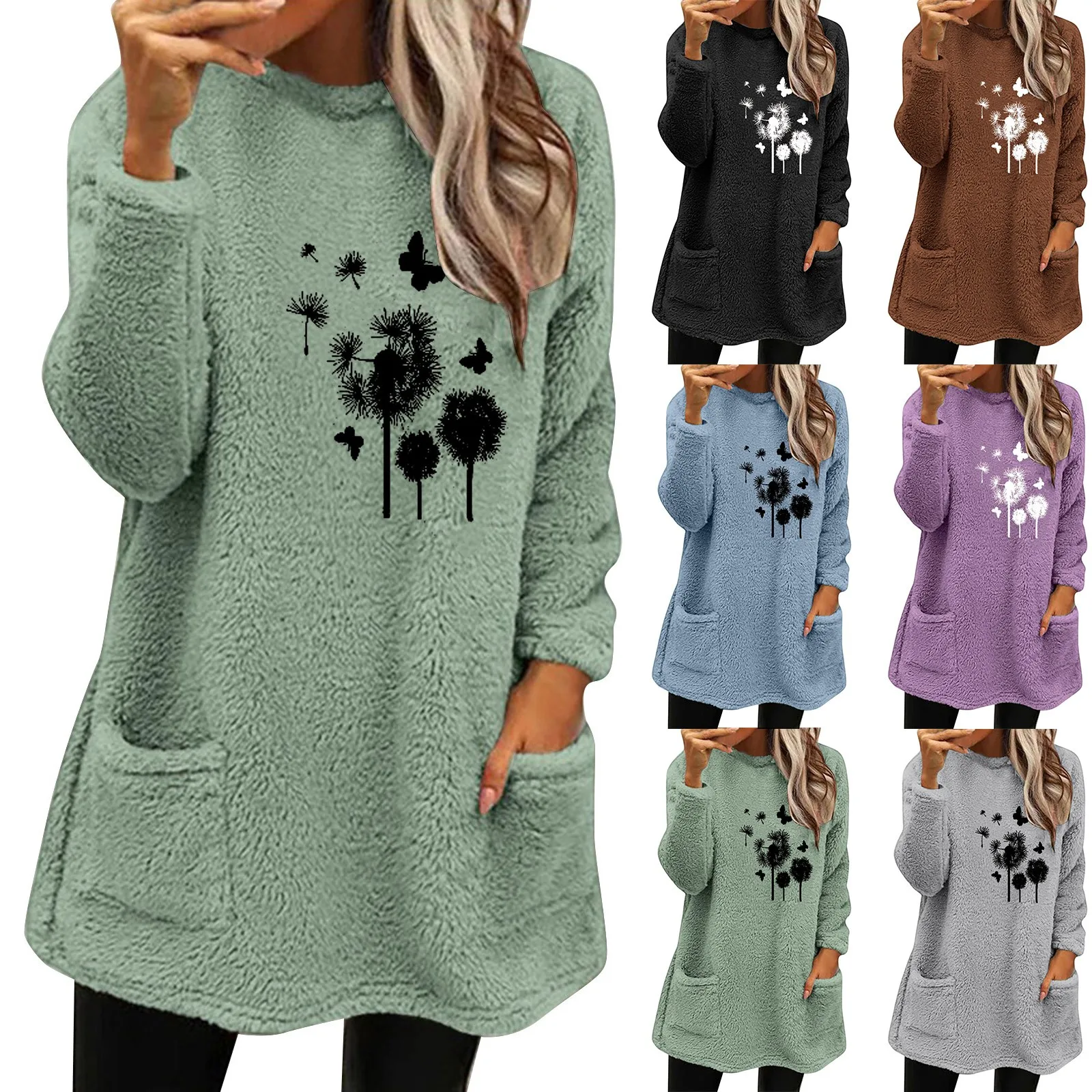 

Женское зимнее пальто, свободная шерстяная куртка, джемпер с длинными рукавами и карманами, флисовая толстовка, куртка