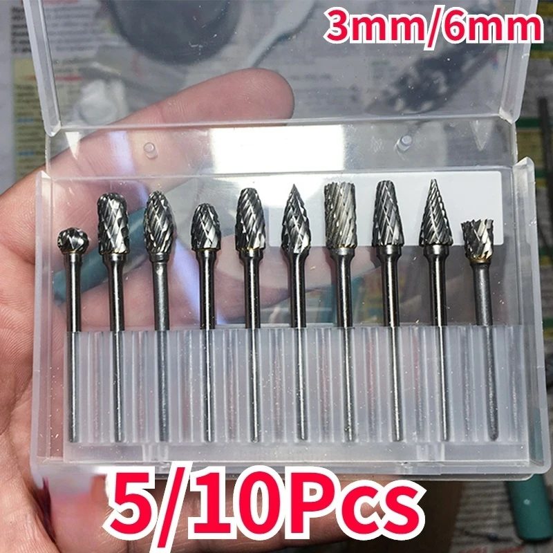 

10/5pcs Shank Tungsten Carbide Milling Cutter Rotary Tool Burr Double Diamond Cut Rotary Dremel Tool Wood Electric Grinding