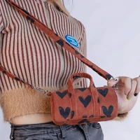mbti kawaii mini shoulder bag woman fashion corduroy bolso mujer heart print girls bags vintage casual bucket zipper sac femme