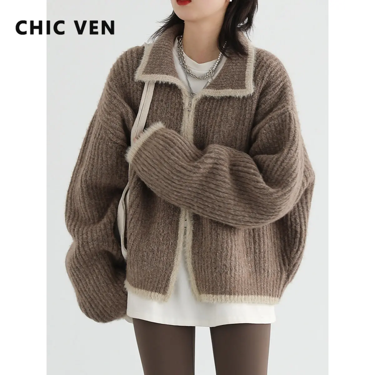 CHIC VEN Women's Sweaters Loose Korean Casual Lapel Knitted Cardigan Female Tops Knitwears Woman Autumn Winter 2022
