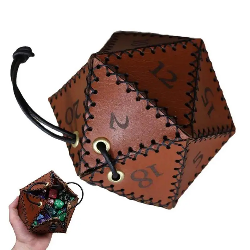 

Dice Bag PU Leather Dice Pouch Polyhedral Dice Shape Coin Pouch Drawstring Storage Bag for Dices Jewelry Coin&Small Accessories