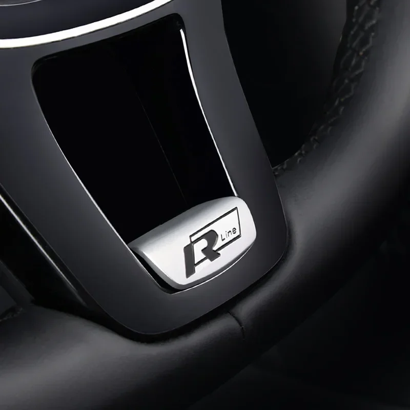 Фото Наклейка-эмблема на руль автомобиля с держателями для стаканов для Volkswagen Rline Gti Passat Golf Jetta Beetle Polo Tiguan Touran, хромированный значок №1