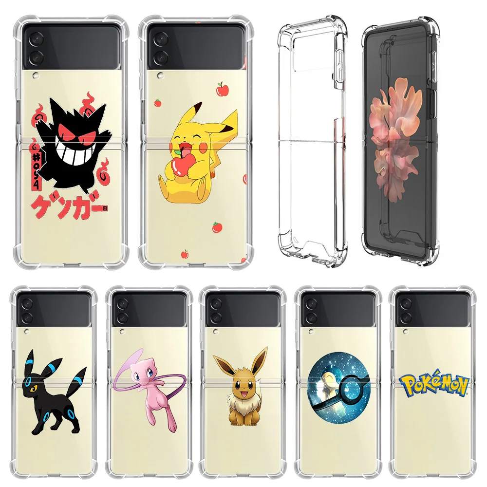 

Cute Pokemon Case For Samsung Galaxy Z Flip 3 5G Funda Z Flip3 Clear PC Hard Shockproof Back Phone Coque Shell Airbag