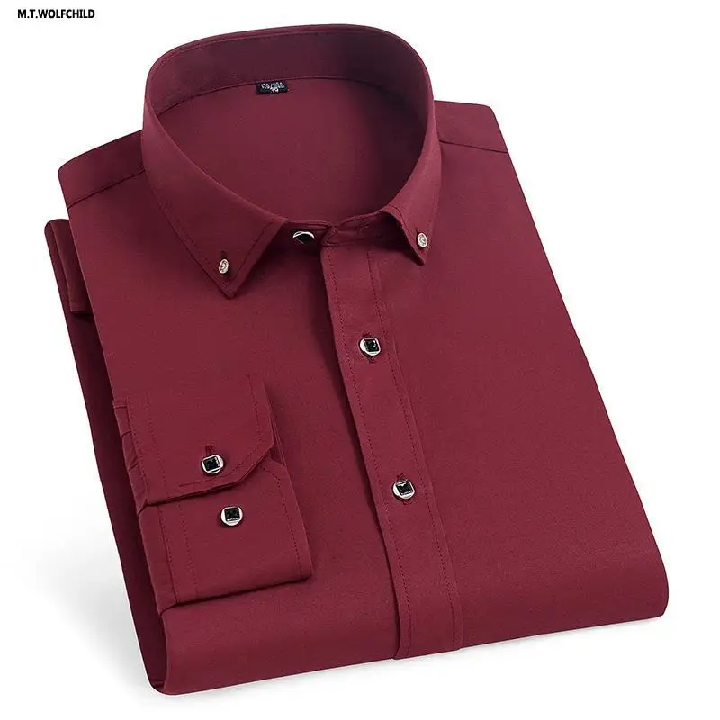 

Men Shirt Spring Autumn Solid Blouse Business Classic Men's Dress Shirts Long Sleeve Button Casual Shirts Hommes Clothing M-5XL