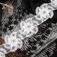 white 3d lace flowers border beaded for bridal wedding dress decor clothing sewing fabric applique diy ribbon accessories 13pcs