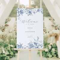 blue floral welcom wedding sign template romantic vintage wedding welcome sign ceremony reception sign classic welcome