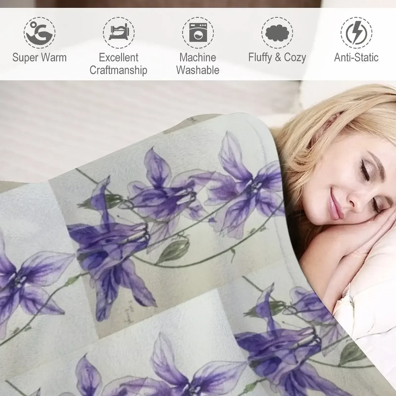 Одеяло Aquilegia Columbine синего цвета с акварельной росписью теплое зимнее одеяло и