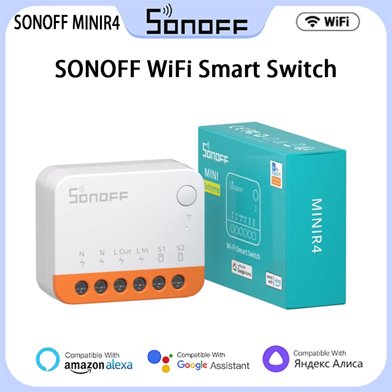 

SONOFF MINIR4 WiFi Smart Switch 2 Way Control Mini Extreme Smart Home Relay Support R5 S-MATE Voice For Alexa Alice Google Home