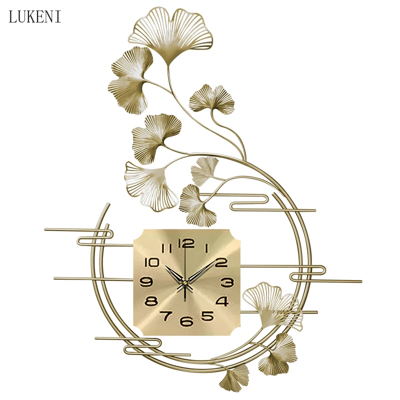 

New Chinese Style Ginkgo Leaf Wall Clock Living Room Decoration Clock Home Simple Fashion Art Wall Watch Light Luxury Clock