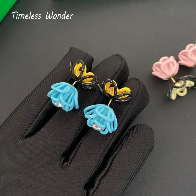 Вневременные серьги-гвоздики Wonder с эмалью и цирконием для женщин дизайнерские